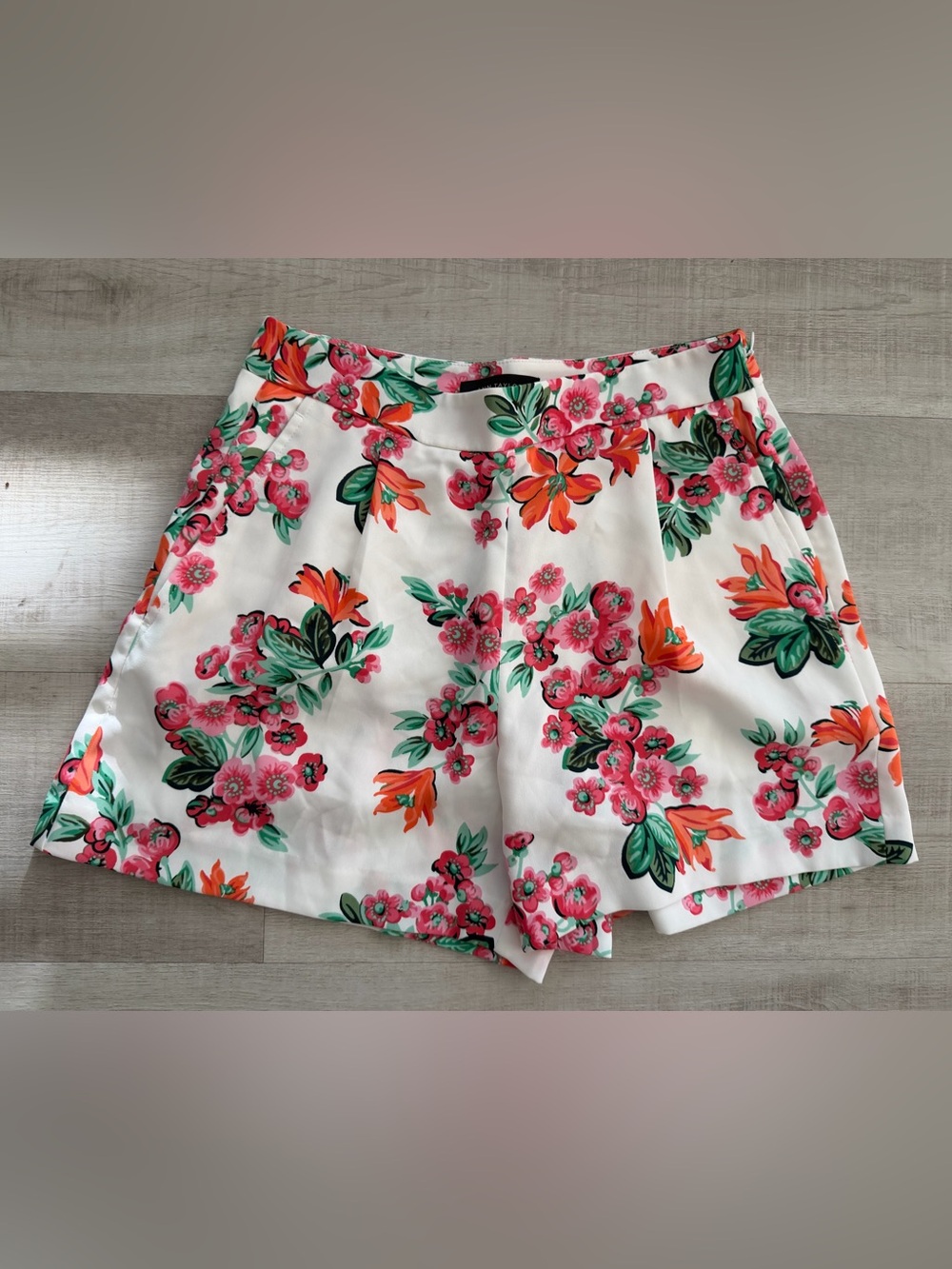 Ann Taylor White High-Waist Floral Shorts with Pink & Orange Blooms